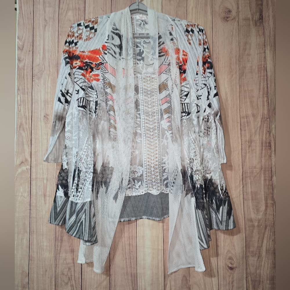 Kamana Cardigan  Brown Floral Mixed Print Earthy Artsy Boho Open Duster Large